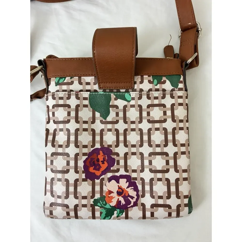 Rosetti Crossbody Handbag Women's Brown Faux Leather Shoulder Bag - EUC
